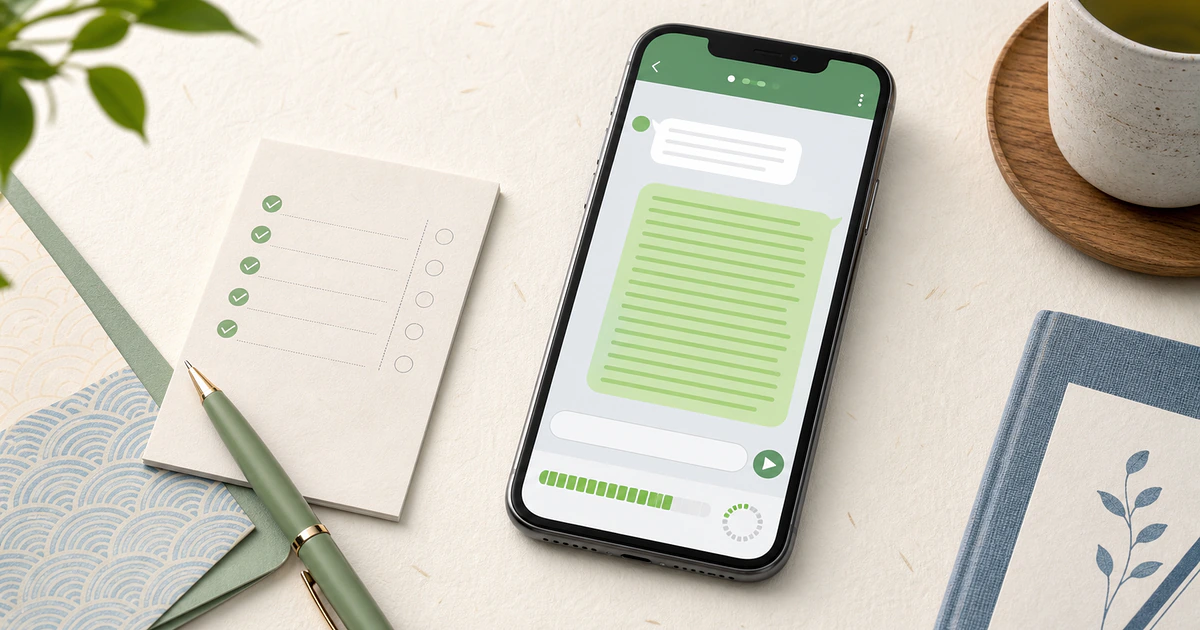 LINE風の長文メッセージを送信前に文字数チェックするイメージ画像