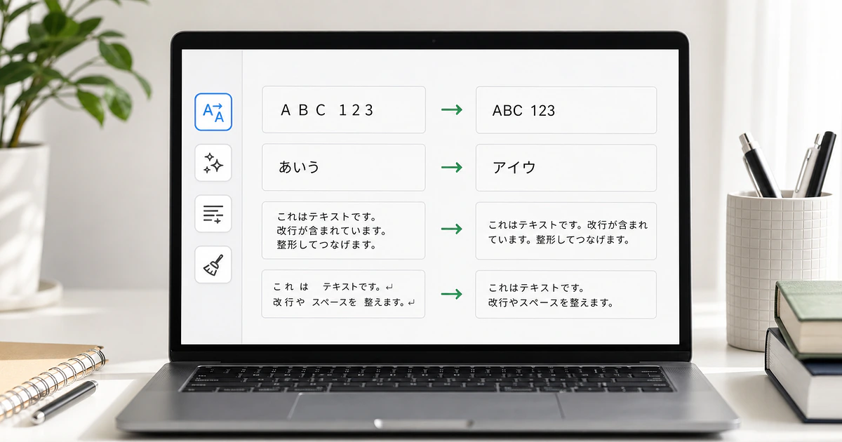 全角半角やひらがなカタカナ、改行と空白を変換するテキスト整形画面